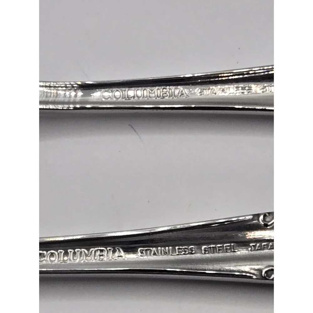 Vintage Stainless Flatware Spoon Knife Fork Columbia Japan Beaded Edge Set of 4